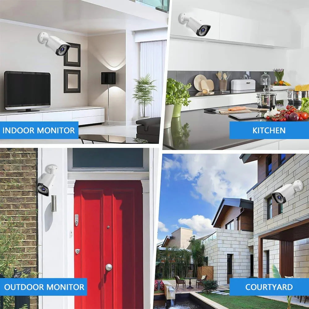 Sistema Seguridad 4K DVR 4 Canales, Cámaras IP Exterior/Interior Nocturna