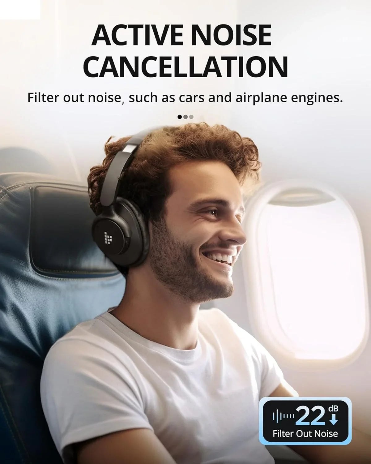 Tronsmart Sounfii Q20 Auriculares con cancelación activa de ruido, auriculares inalámbricos sobre la oreja, tiempo de reproducción de 60 horas, sonido rico y detallado, ecualizador personalizado,