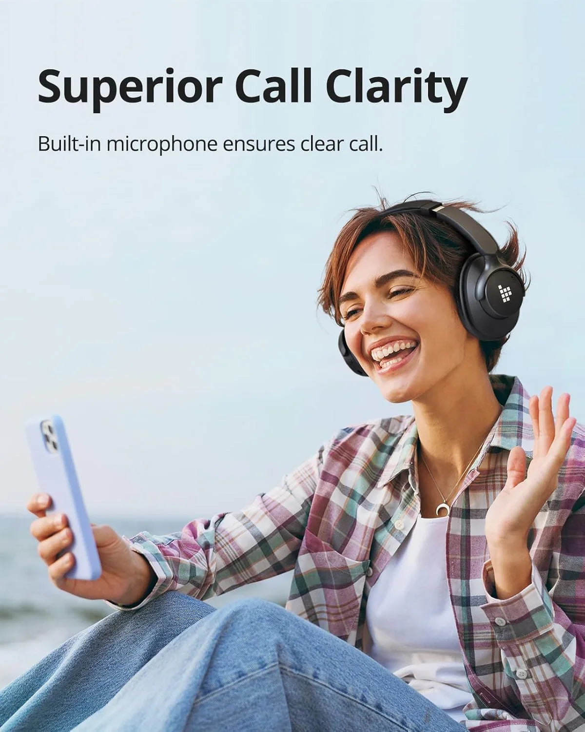 Tronsmart Sounfii Q20 Auriculares con cancelación activa de ruido, auriculares inalámbricos sobre la oreja, tiempo de reproducción de 60 horas, sonido rico y detallado, ecualizador personalizado,