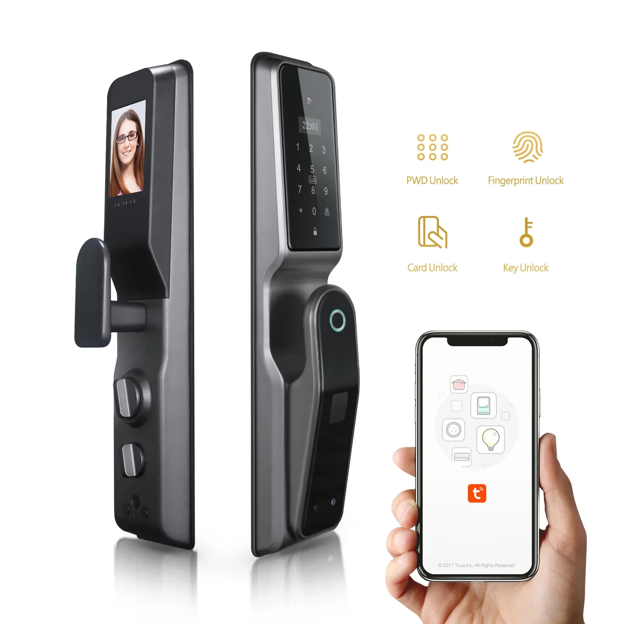 Cerradura inteligente Tuya WiFi con huella digital y cámara ocular