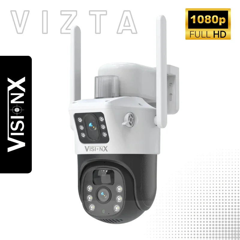 Cámara Doble Lente WiFi Exterior Viztax 360° FullHD Audio App Esee Cloud