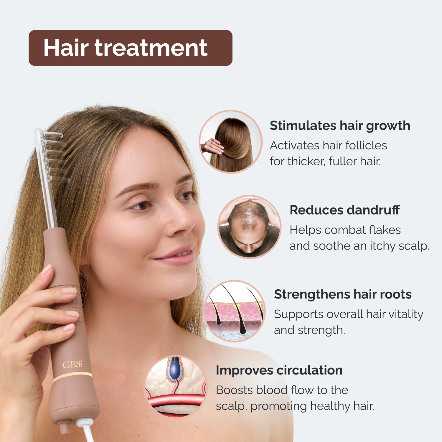 Masajeador GESS DARS Alta Frecuencia 2 en 1: Terapia Profesional Facial y Cuero Cabelludo