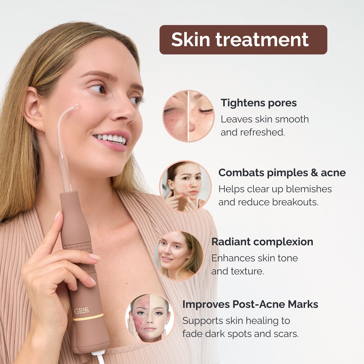 Masajeador GESS DARS Alta Frecuencia 2 en 1: Terapia Profesional Facial y Cuero Cabelludo