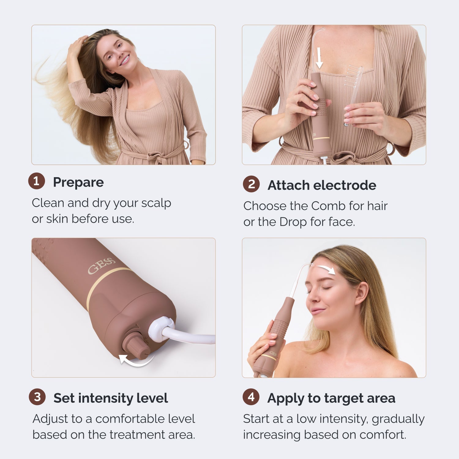 Masajeador GESS DARS Alta Frecuencia 2 en 1: Terapia Profesional Facial y Cuero Cabelludo