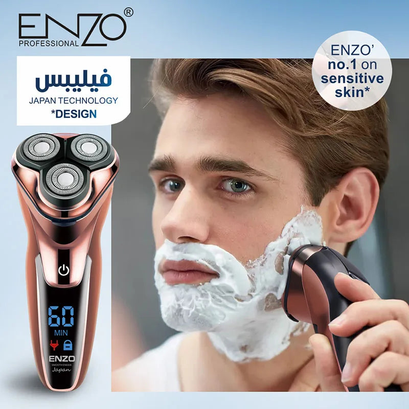 ENZO Afeitadora Rotativa LCD 3D Recargable a Prueba de Agua para Hombre