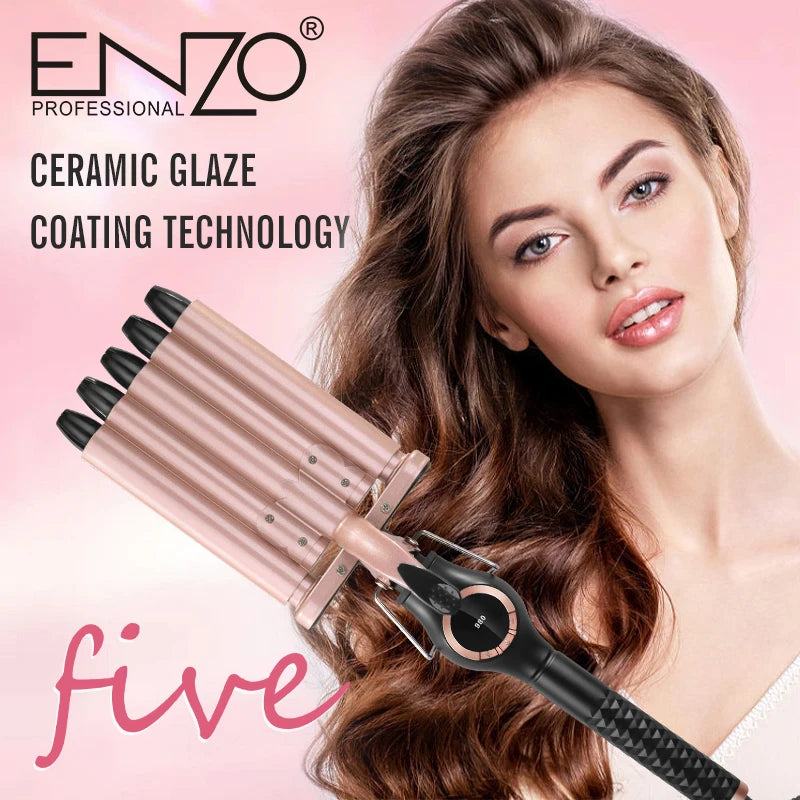 Rizador de Cabello ENZO 5 Barras Profesional con Control LED
