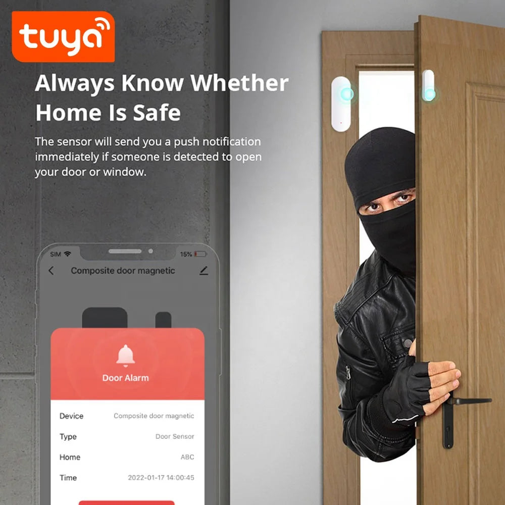 Sensor WiFi Tuya 2-en-1 Puerta y Luz, Detección Baja Batería